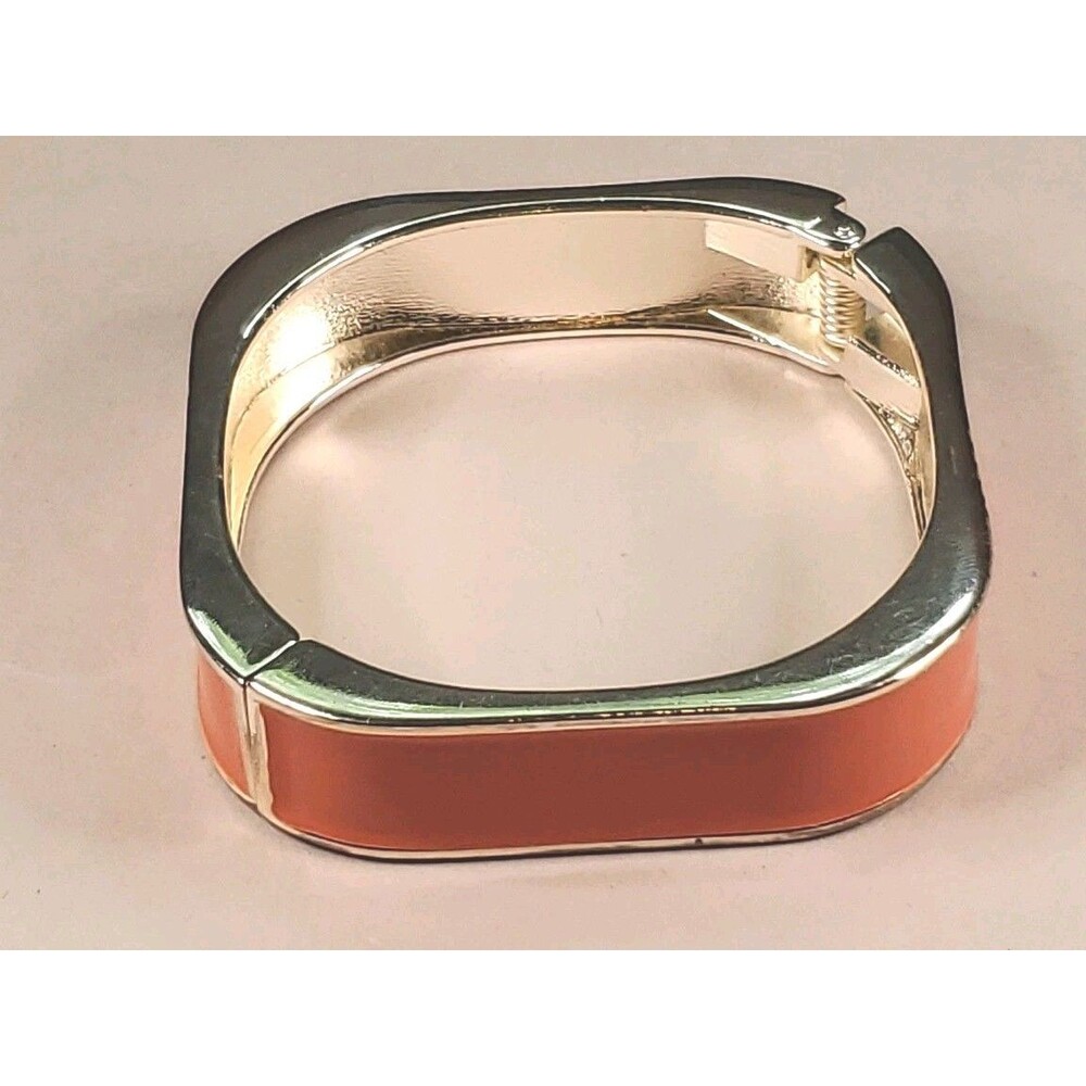 Square Hinged Bangle Bracelet Orange Enamel Statement Retro Chunky Design